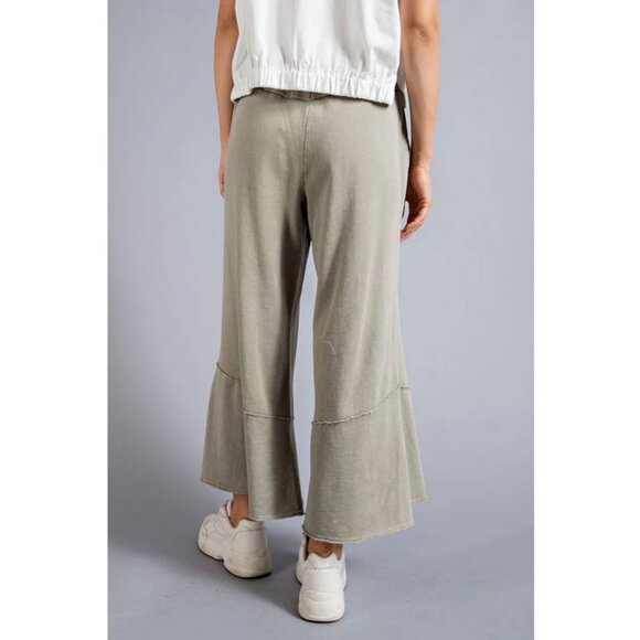 easel Sz. S Sage Feeling Good 100% Cotton Washed Terry Wide Leg Pants - Picture 4 of 16